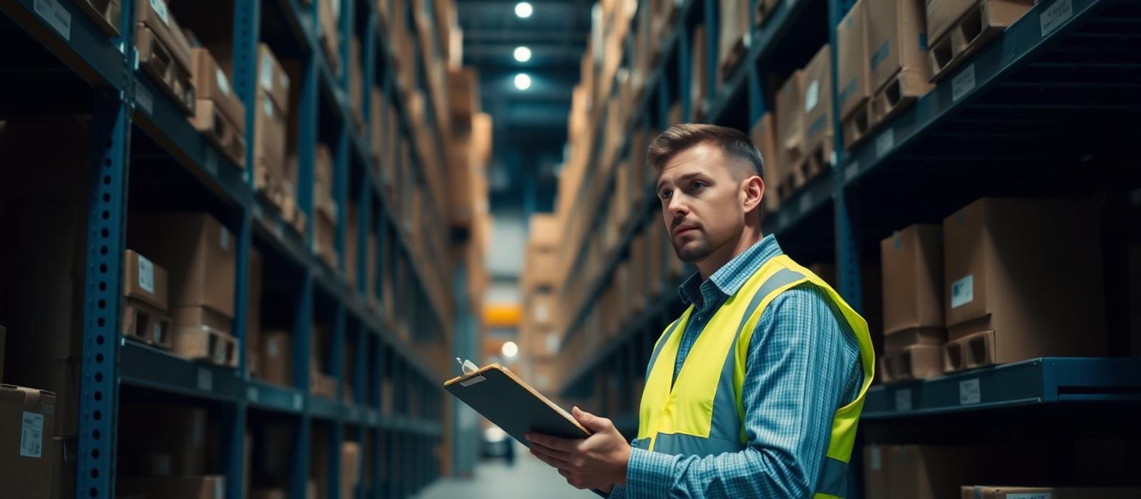 Warehouse manager reviewing inventory